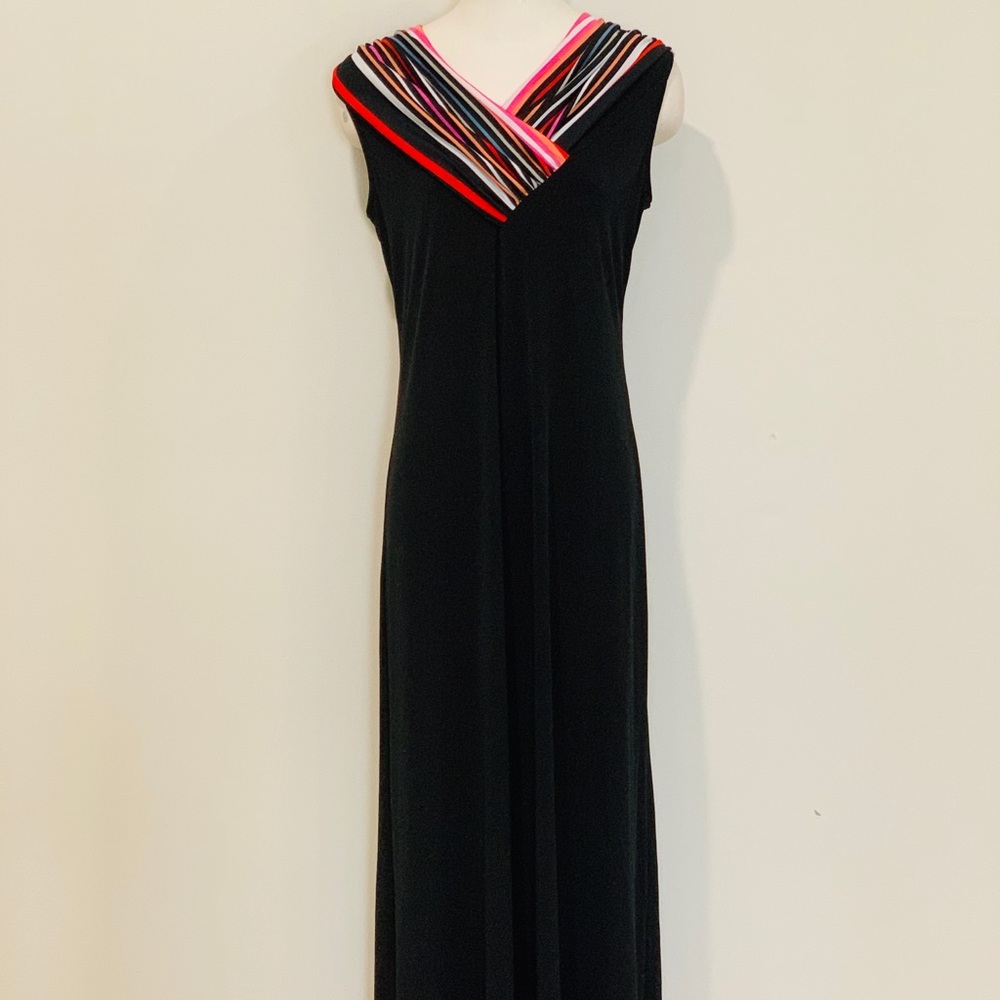 Black Long Dress With Colorful Striped Collar